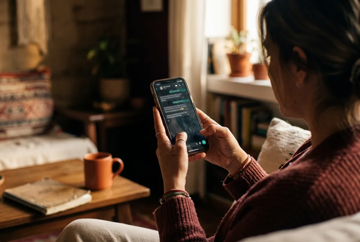 Un celular en la mano con un chat abierto y el mensaje sin enviar